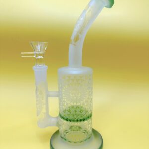 honeycomb frosted glass bong – 23cm (green accents)